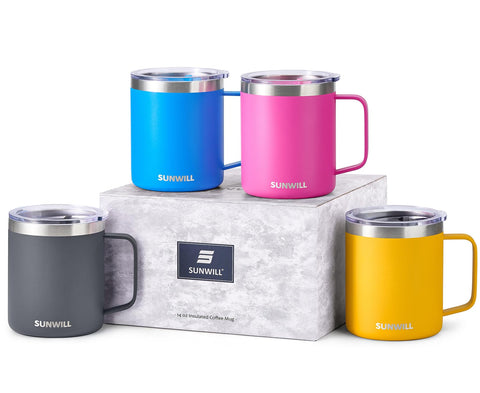 SUNWILL travel mugs 4-pack charcoal color with durable insulation for on-the-go use.