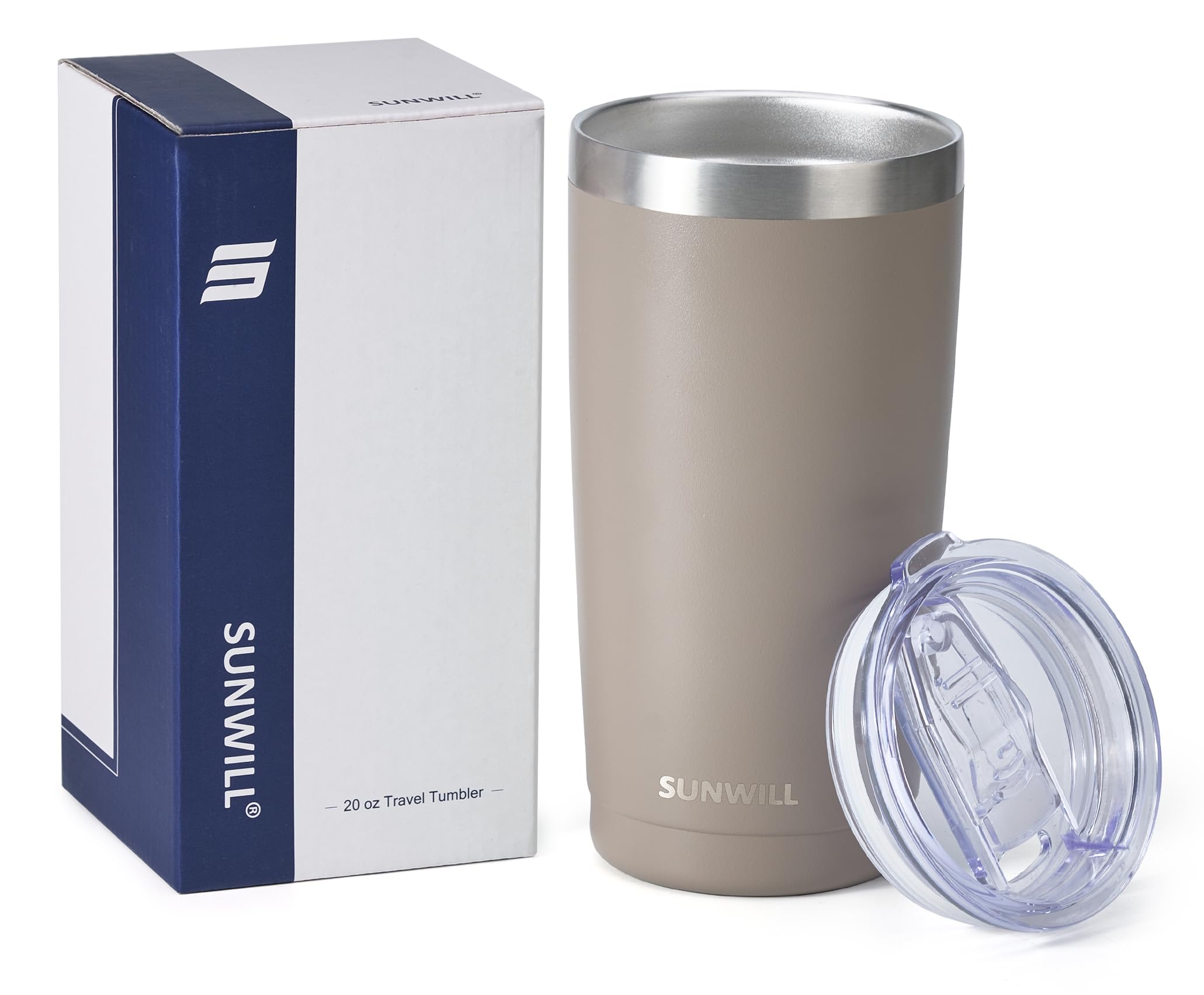 SUNWILL Travel Coffee Tumbler 20 oz car cup holder-friendly design fits vehicles.