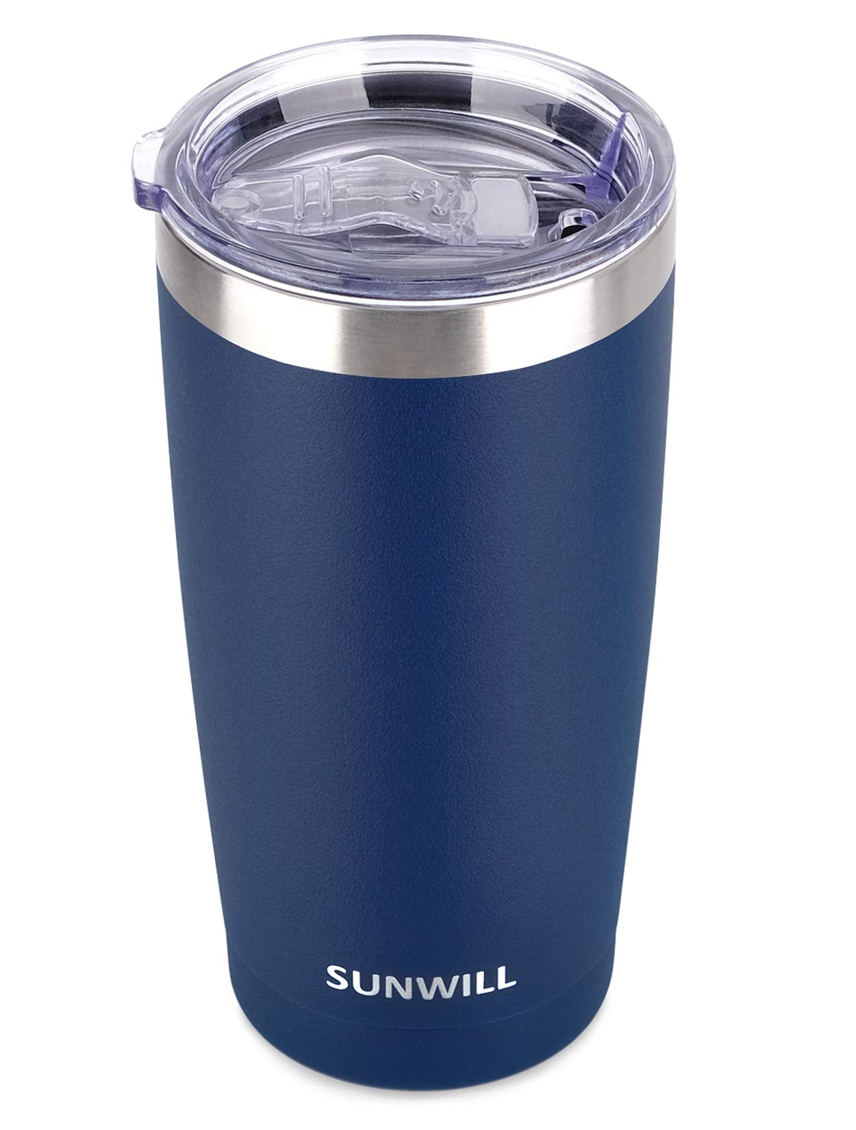 SUNWILL Travel Coffee Tumbler 20oz front view with navy powder coat and easy grip