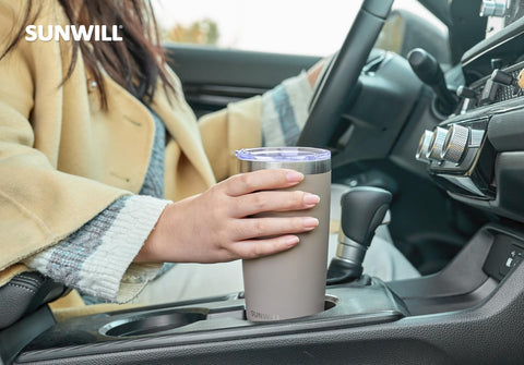 SUNWILL Travel Coffee Tumbler 20 oz sweat-proof exterior prevents condensation during commutes.