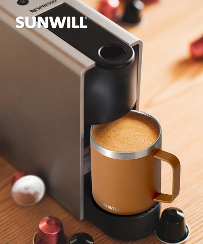 Sunwill travel mug BPA-free lid prevents spills during transit.
