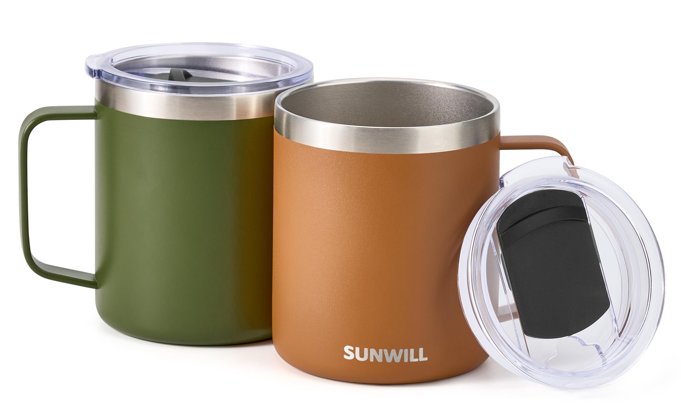 Sunwill travel mug caramel color set ideal for flavor-preserving hot drinks.