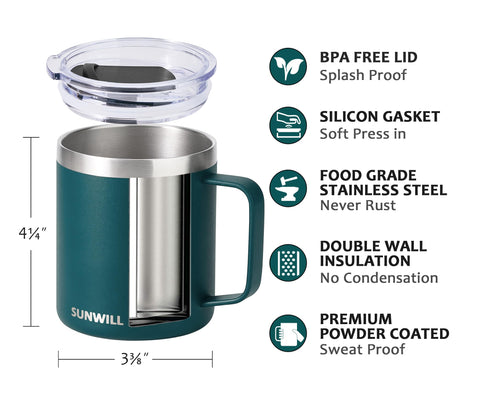 SUNWILL travel mug handle grip enables comfortable, one-handed use.