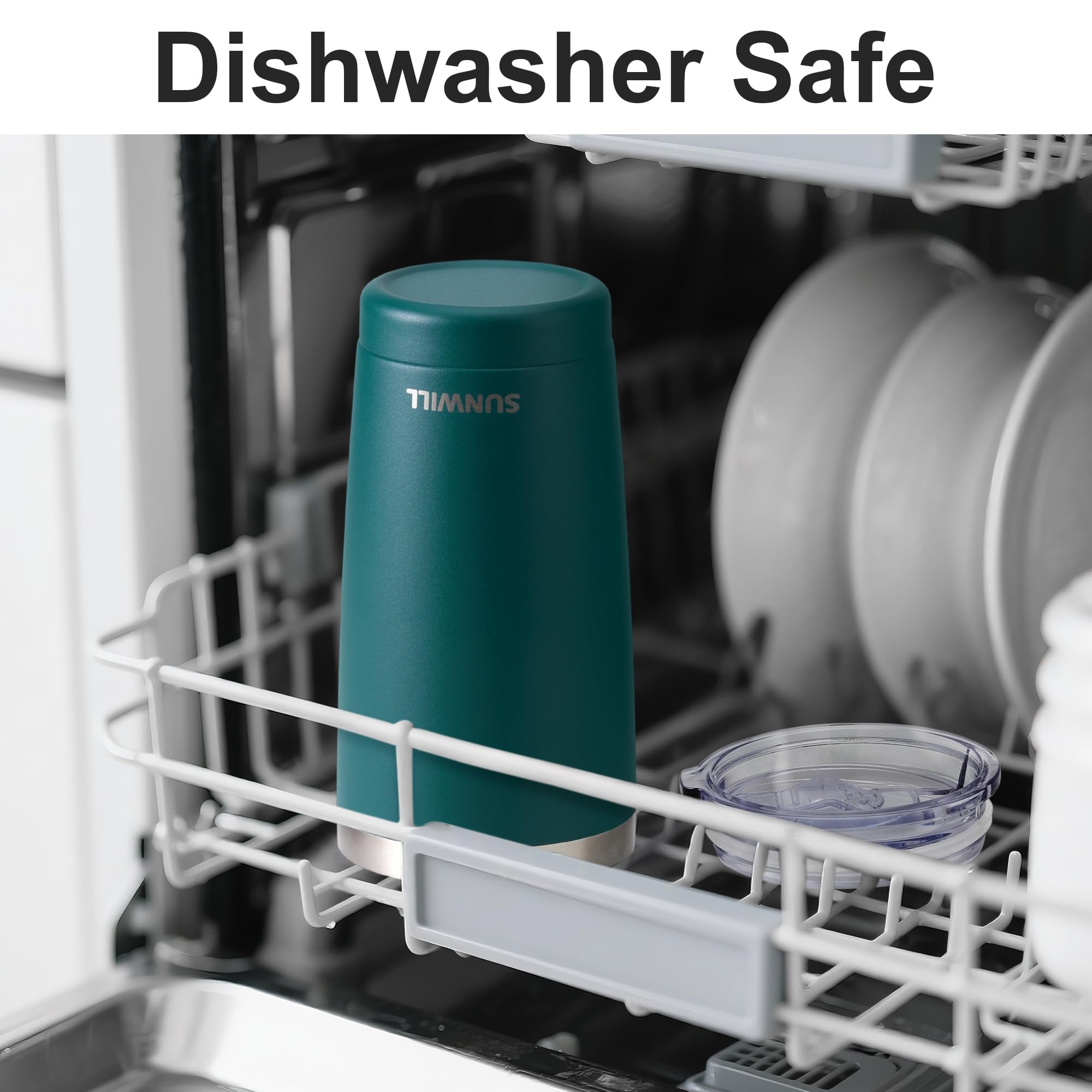 SUNWILL Travel Mug insulation close-up highlights double-wall technology.