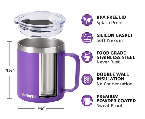 Sunwill travel tumbler with purple handle ideal for camping and office use