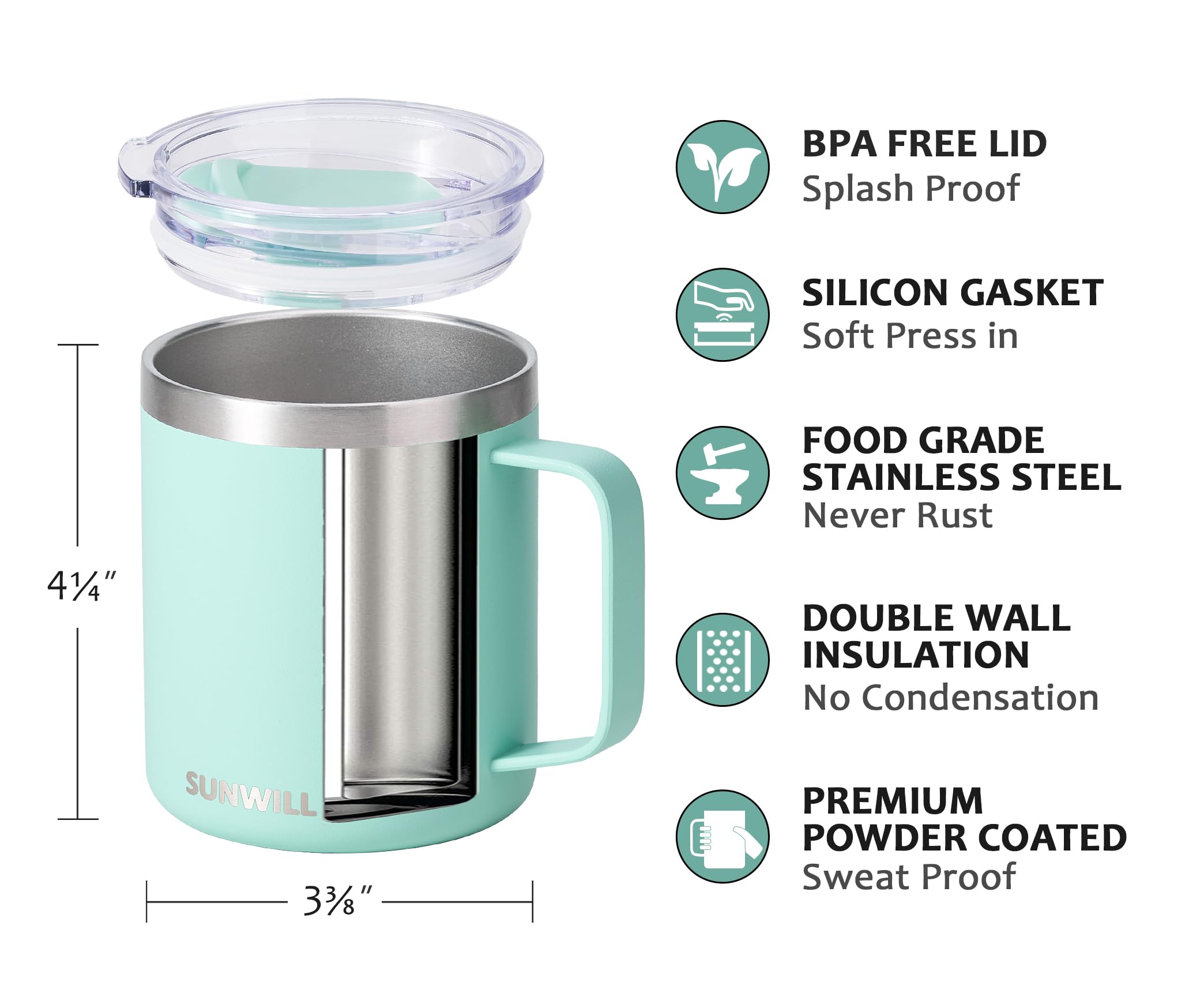 SUNWILL travel tumbler side view highlighting double-wall insulation.
