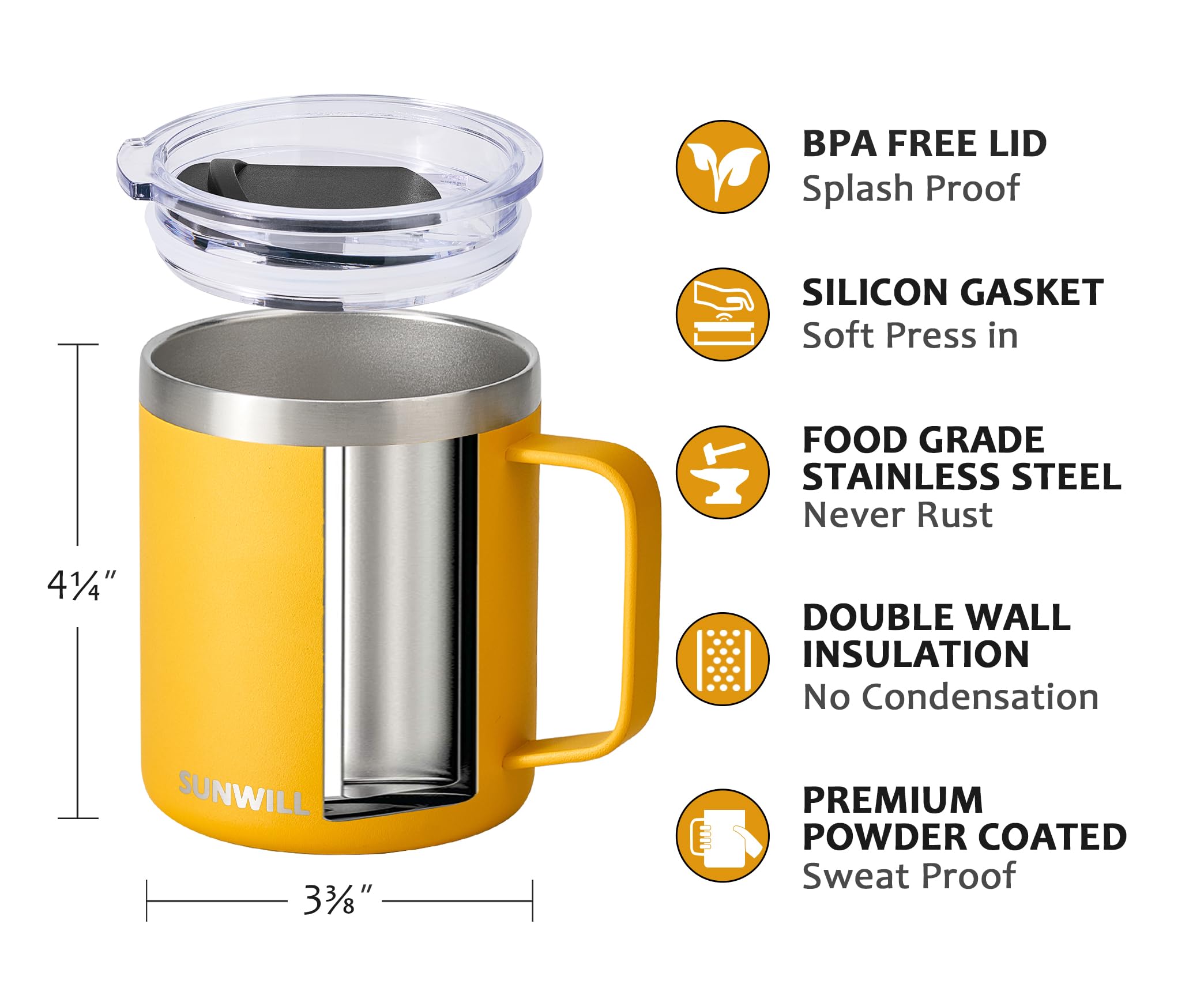 SunWill travel tumbler with handle designed for camping and office convenience.