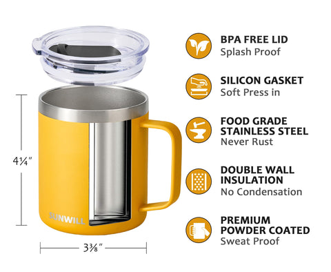 SunWill travel tumbler with handle designed for camping and office convenience.