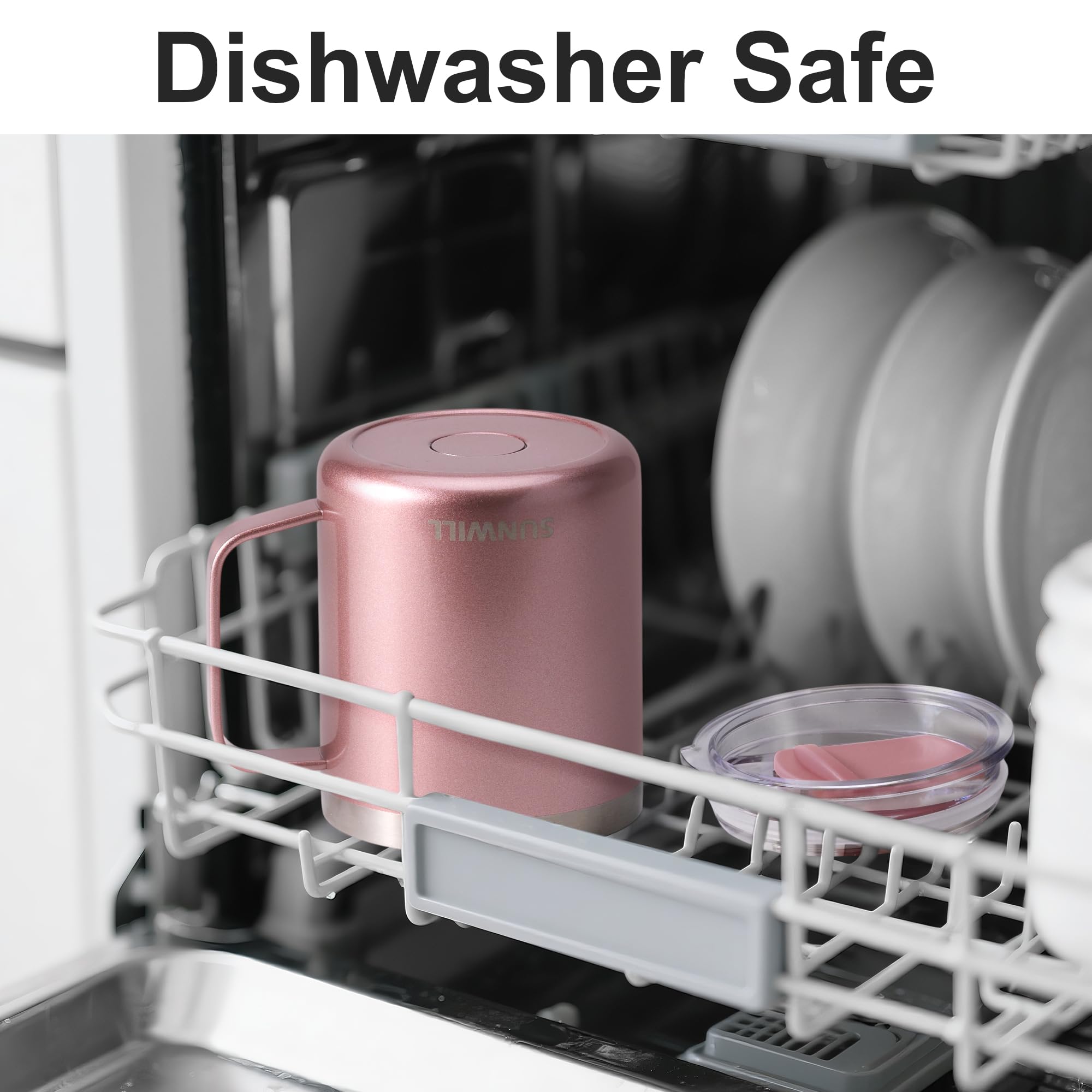 SUNWILL wide-mouth lid with sliding cover reduces heat loss while drinking.