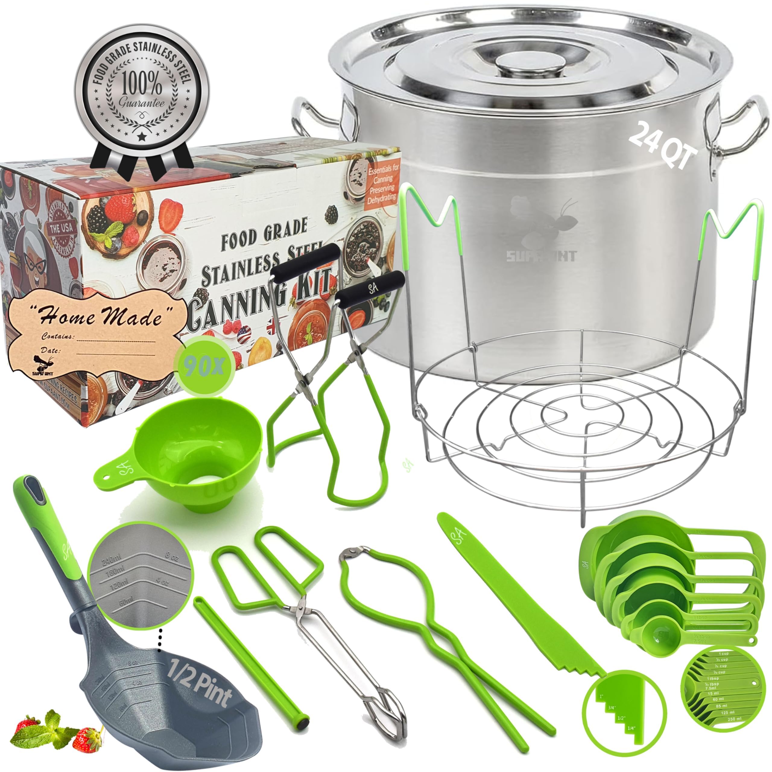 Supa Ant 24 qt stainless water bath pot with rack for safe, efficient canning