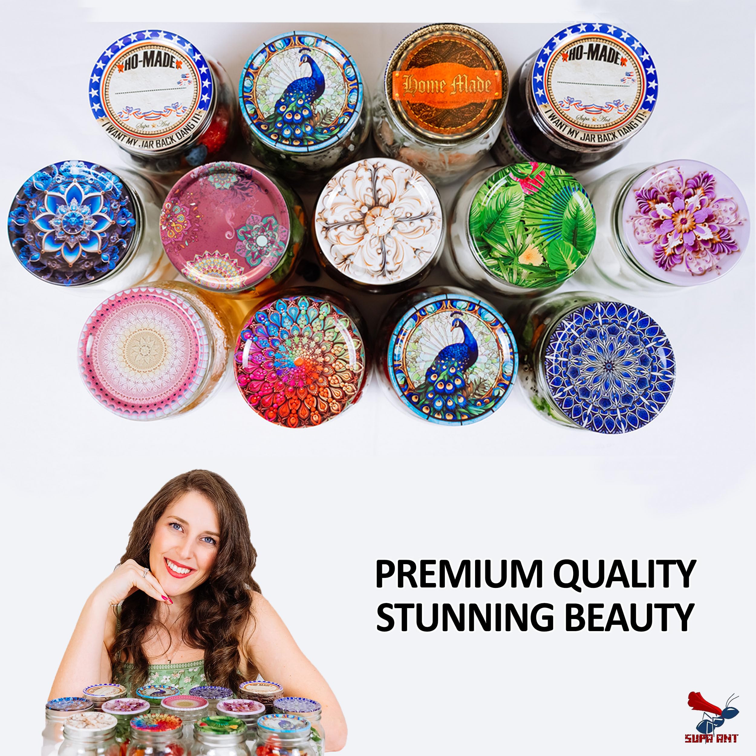 Supa Ant blue lid design brightens mason jar storage and display.
