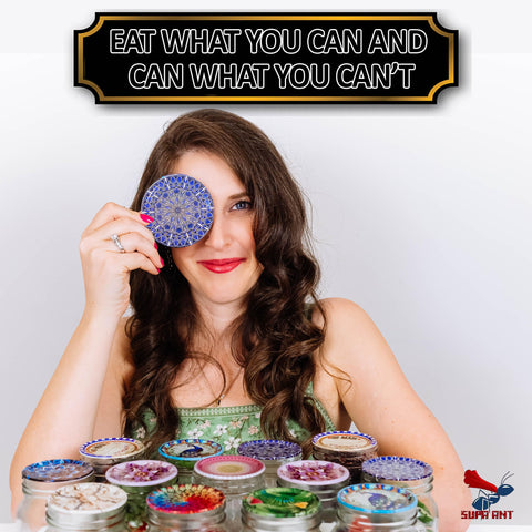 Supa Ant mason jar lids on a display-ready package for market or gifting.