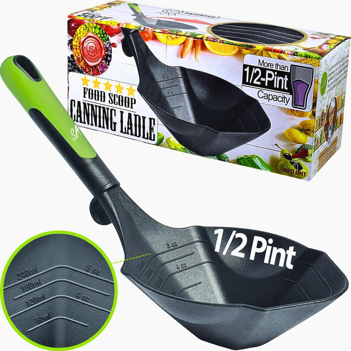 Supa Ant soup ladle with pour spout for easy serving from stock pots.