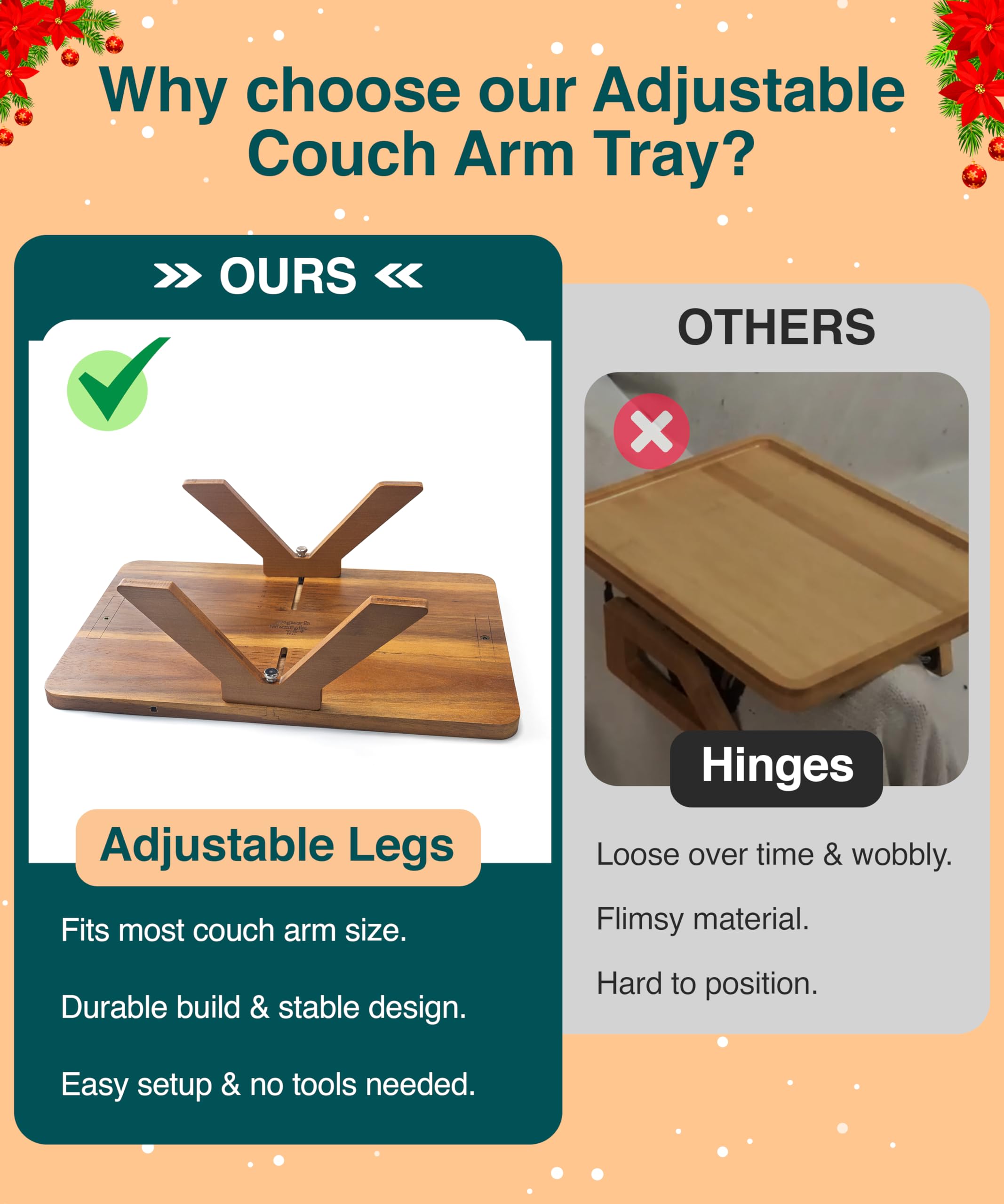 Superb Lifestyle Acacia Couch Arm Tray with 360° rotating phone holder