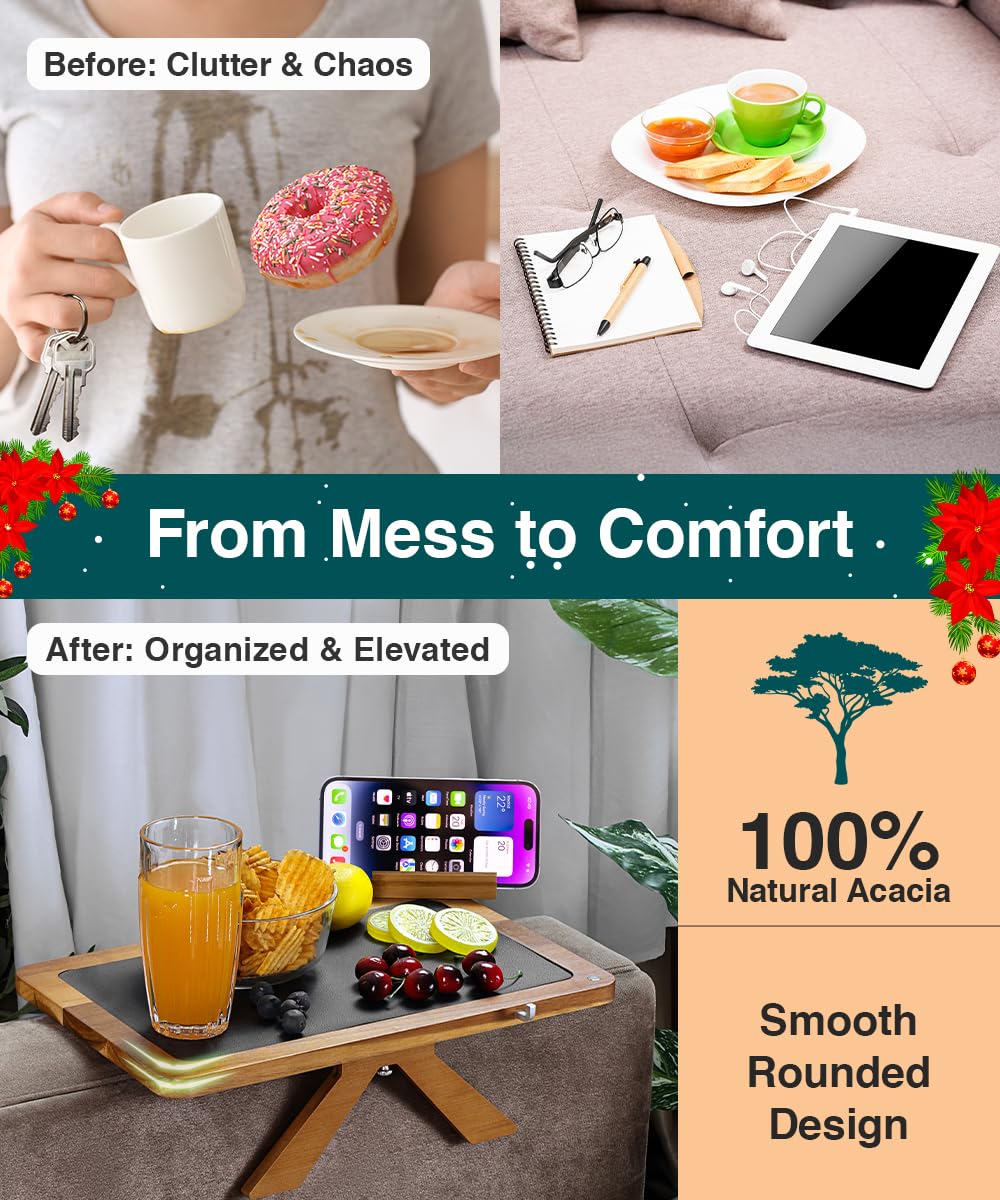 Superb Lifestyle Acacia Couch Arm Tray adjustable legs hug the arm
