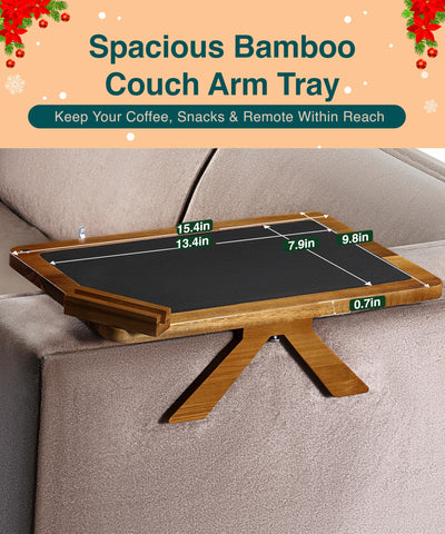 Superb Lifestyle Acacia Couch Arm Tray bamboo finish dimensions