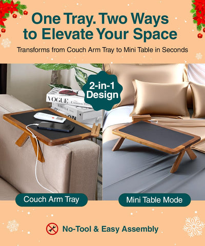 Superb Lifestyle Acacia Couch Arm Tray shows built-in wire holder for cables