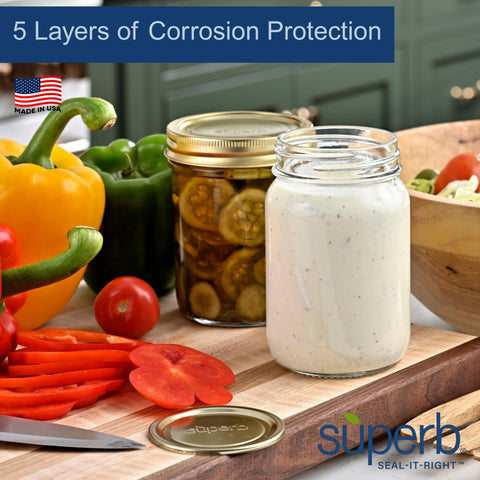 Superb Sealing Solutions food-grade lids ensure safe home canning results.