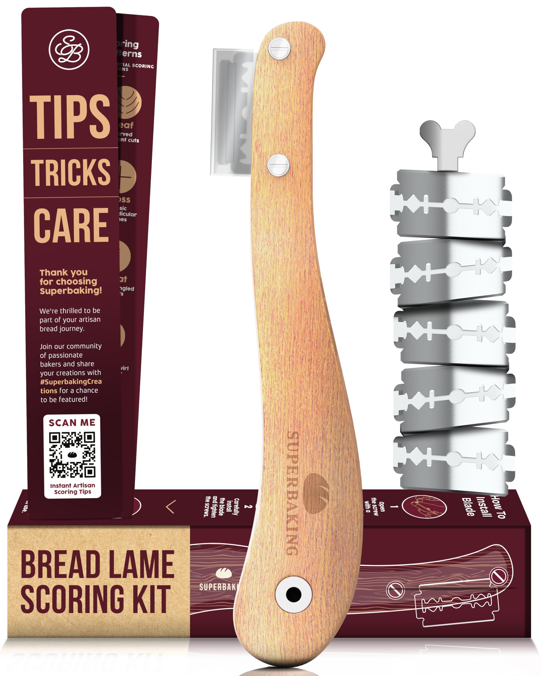 Superbaking bread lame showing dual-screw stability for wobble-free scoring.