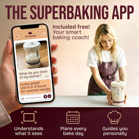 Superbaking starter kit contents laid out for a complete baking setup
