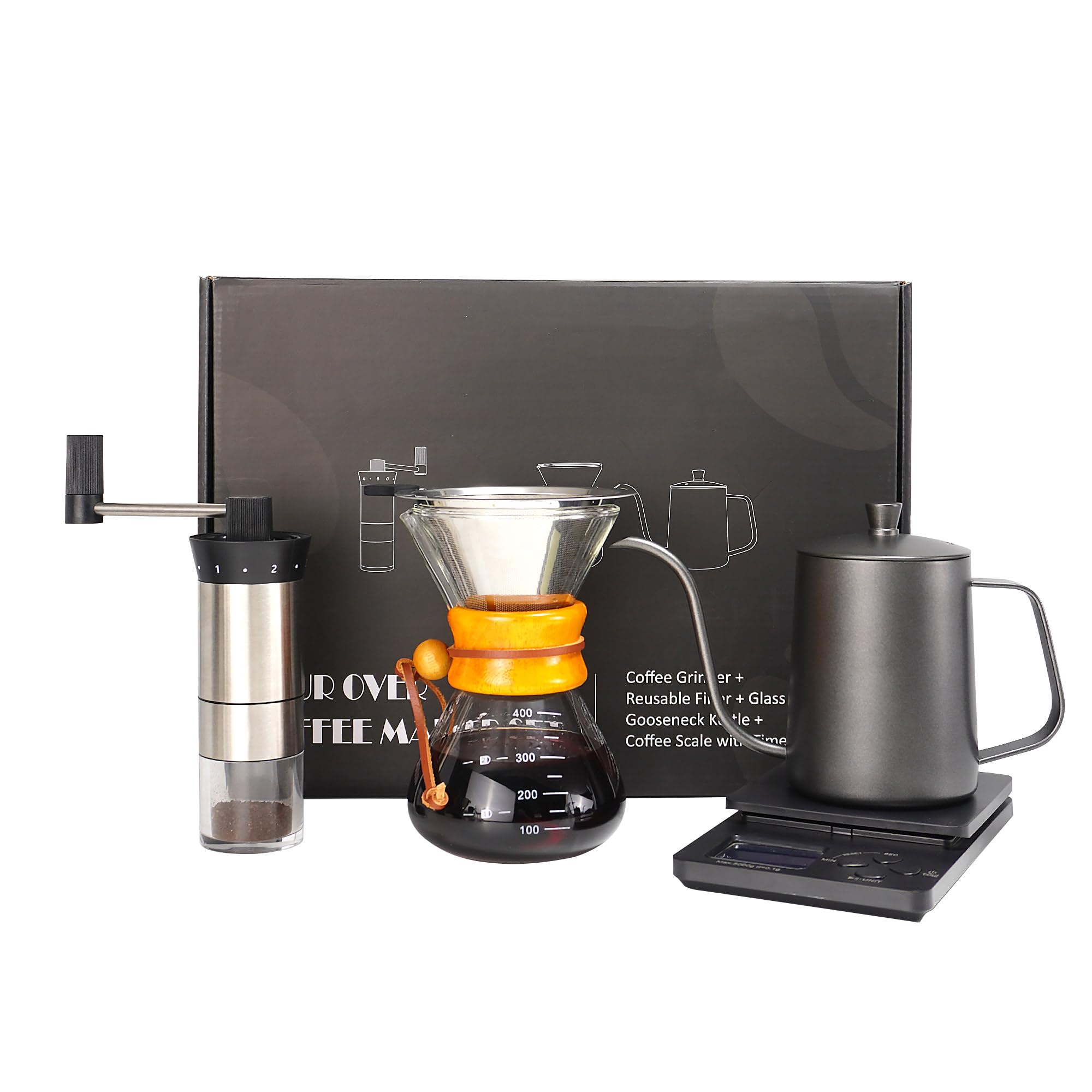 SuperCook pour-over kit gooseneck kettle for precise water control and flavor extraction.