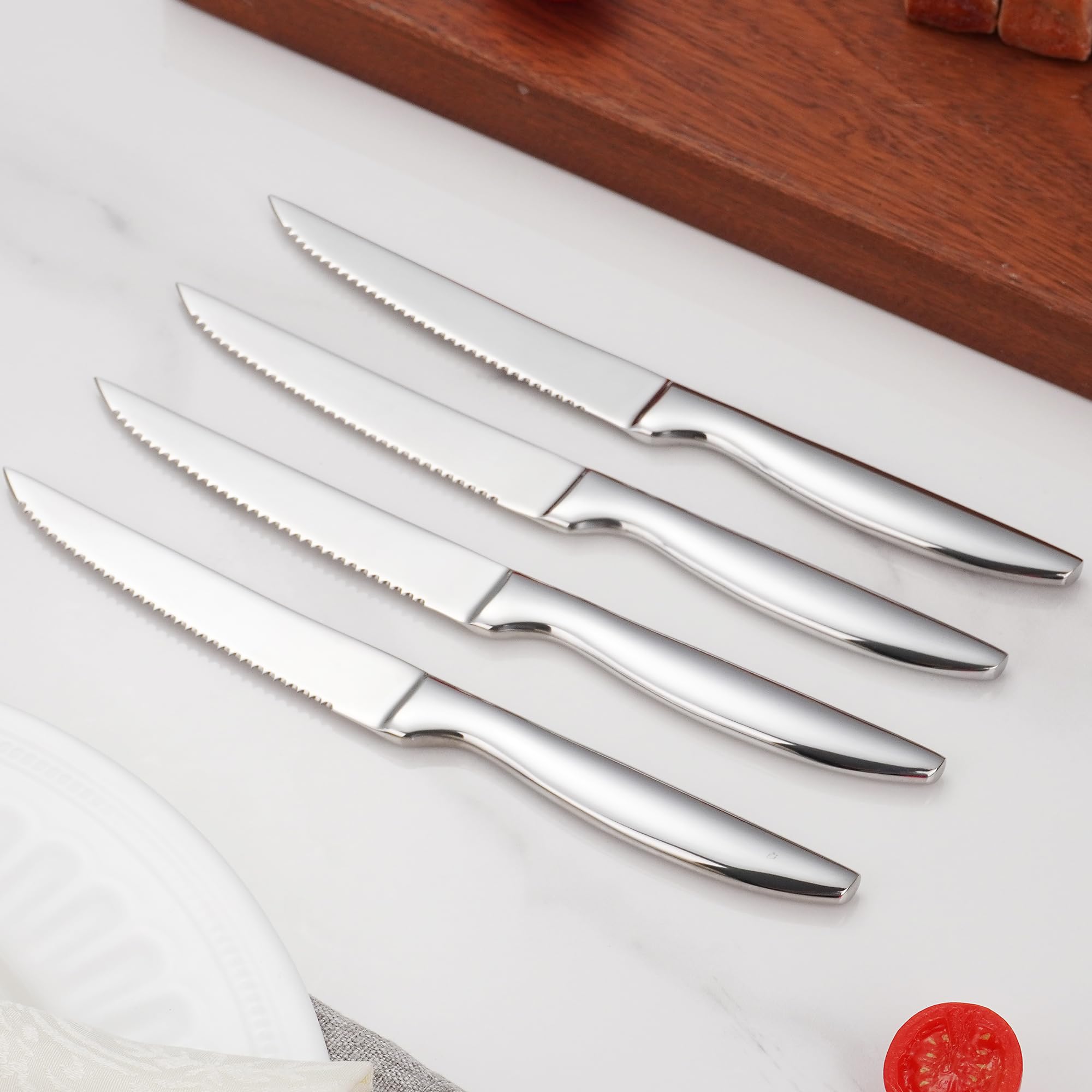 SuperCook steak knives in action showing precise, clean cuts