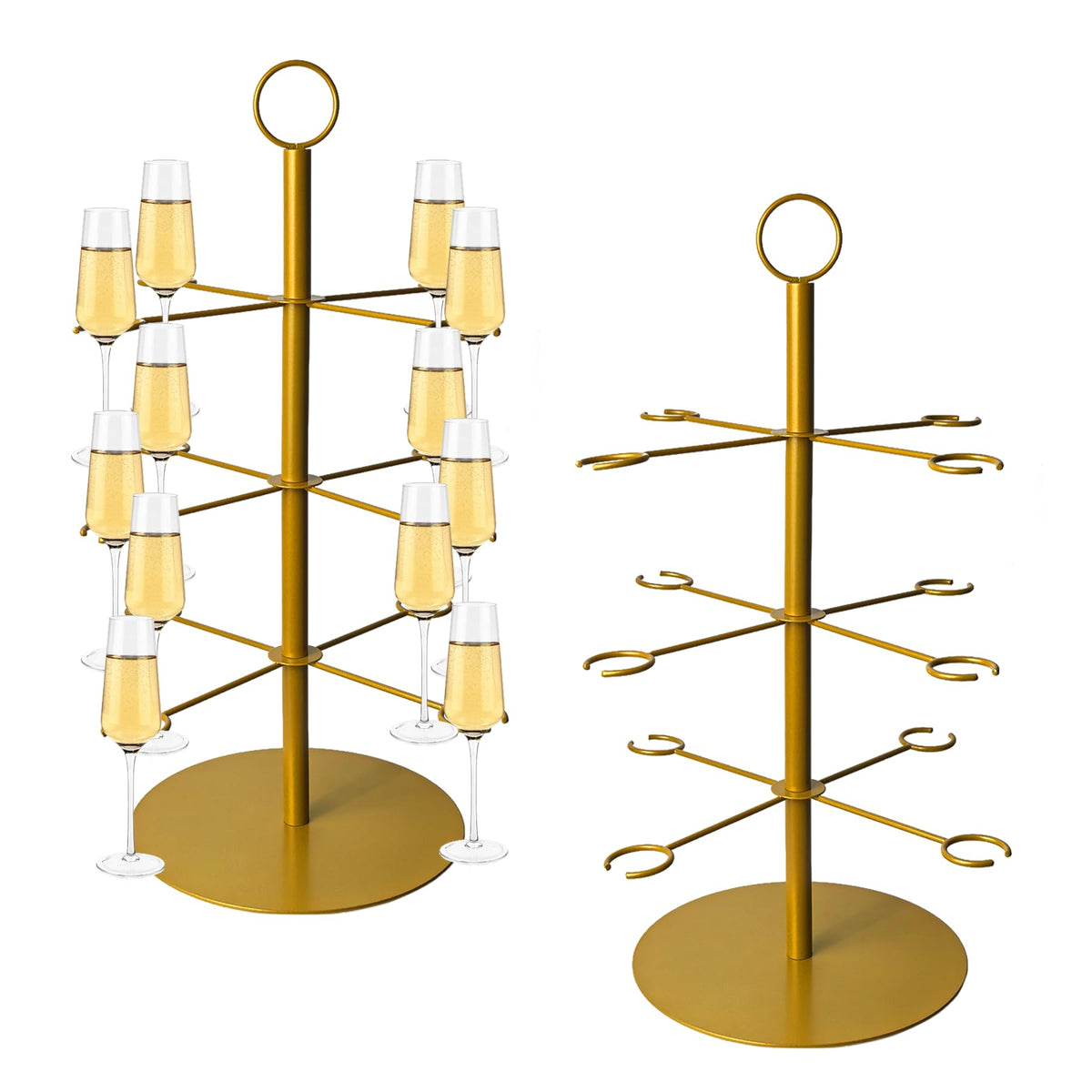 Superjackwang champagne tower stand displaying twelve glasses for an elegant wedding display