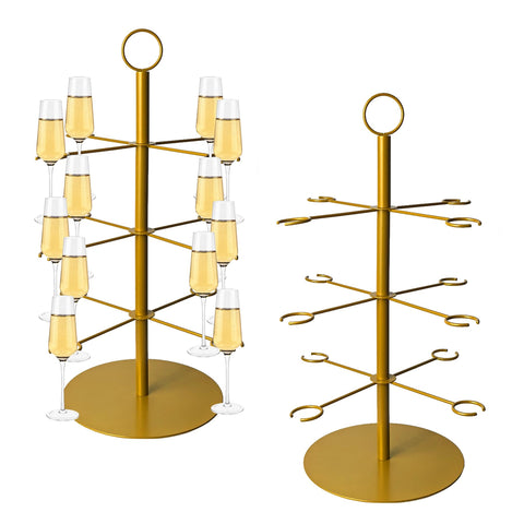 Superjackwang champagne tower stand displaying twelve glasses for an elegant wedding display