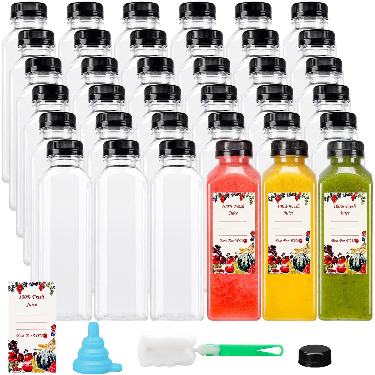 SUPERLELE 36-pack juice bottles with caps for convenient on-the-go drinks