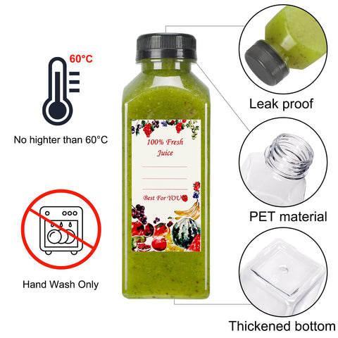 SUPERLELE clear 12oz bottle with black cap ideal for fresh juices