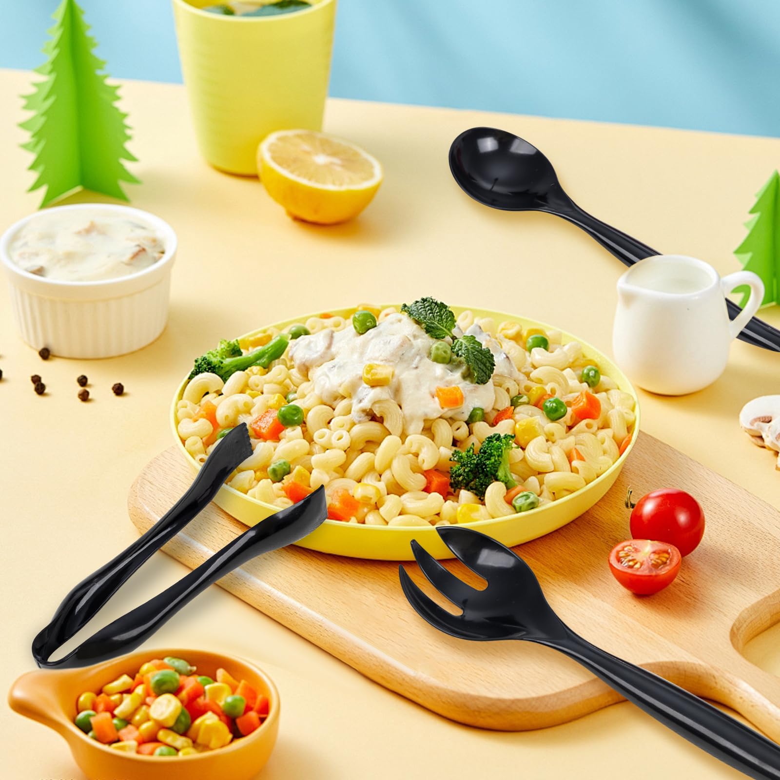 Supernal black plastic utensils offer a sleek look and durability.