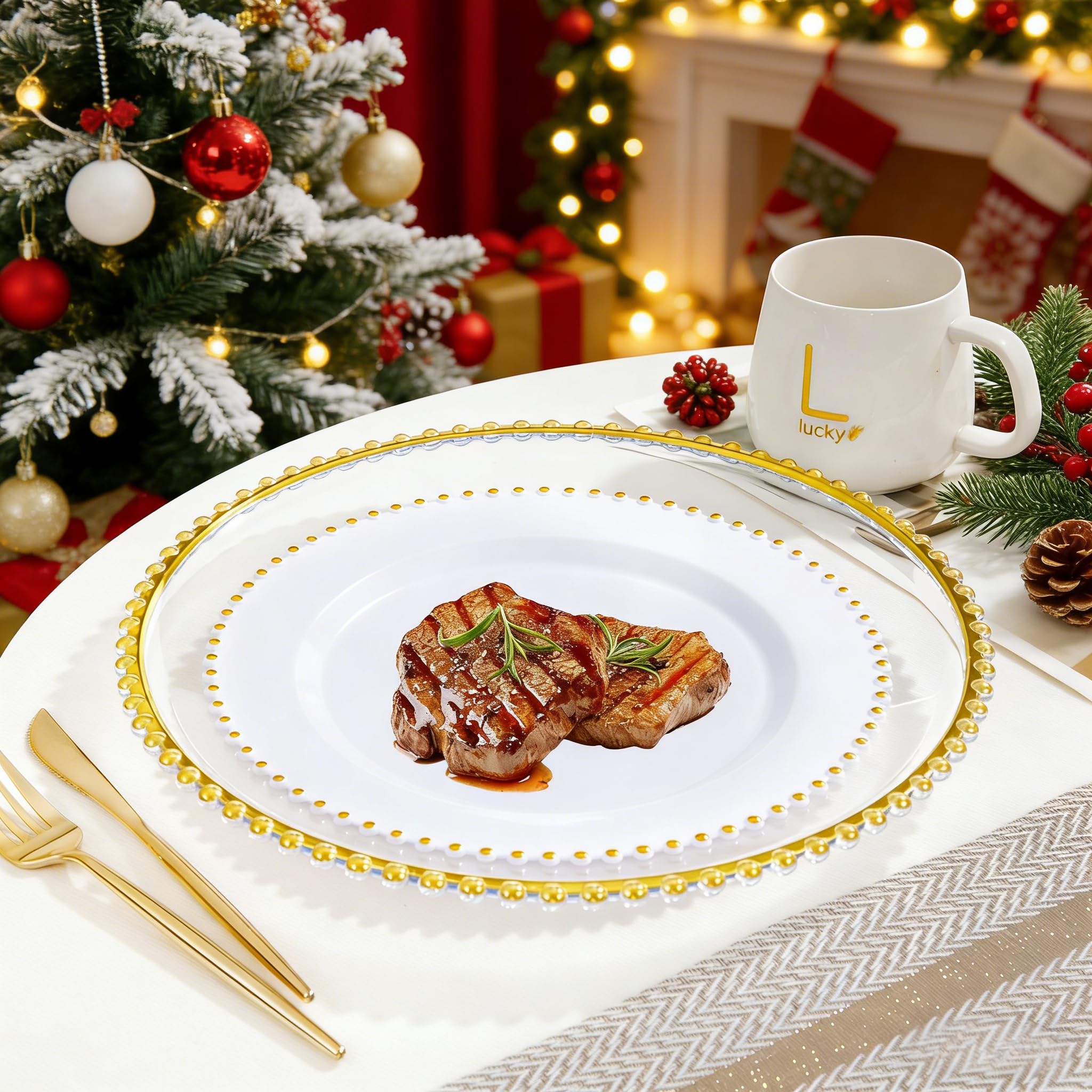 Supernal gold beaded rim detail charger highlighting luxurious edge