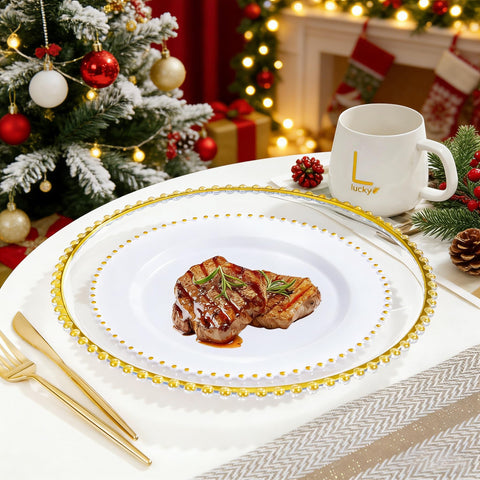 Supernal gold beaded rim detail charger highlighting luxurious edge