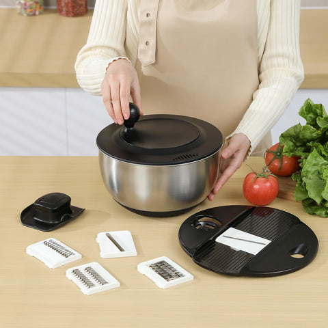 Supernal salad spinner in stainless steel with smooth rotary handle for quick drying