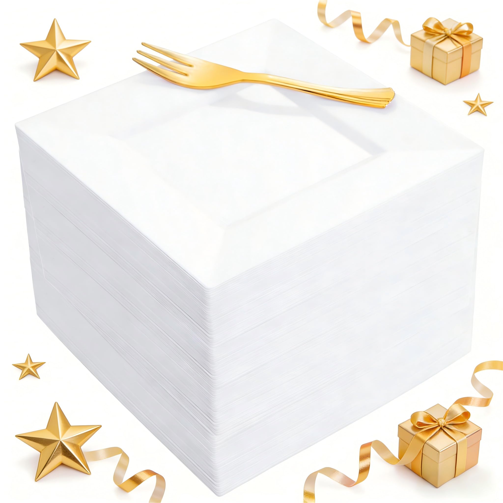 Supernal white dessert plates 6-inch with gold forks for elegant parties.