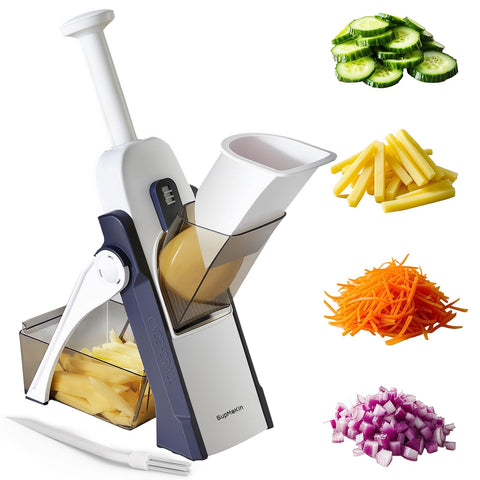 SupMaKin Safe Mandoline blue top view shows precise, effortless slicing for recipes
