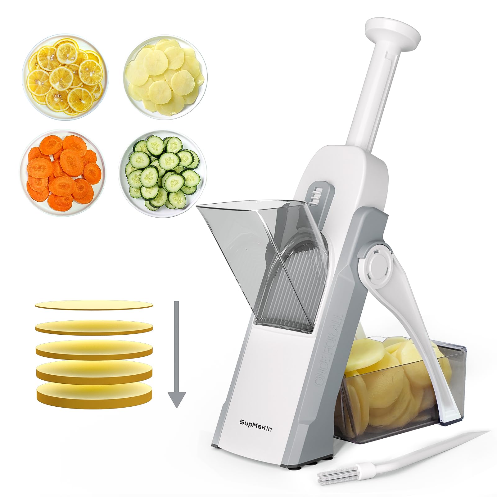SupMaKin Safe Mandoline Slicer blade-guard protects hands during veggie prep.
