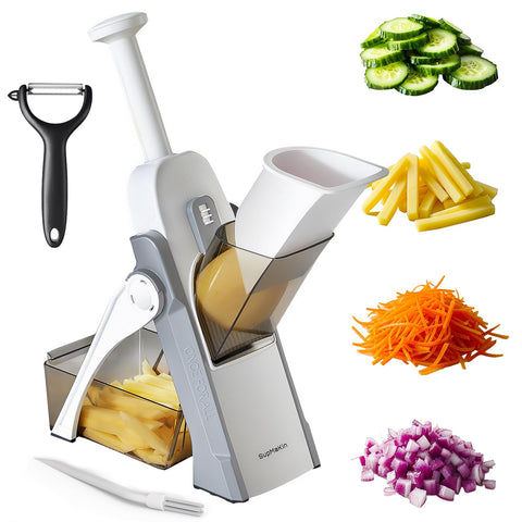 SupMaKin Safe Mandoline Slicer with chute for fast, uniform slicing.