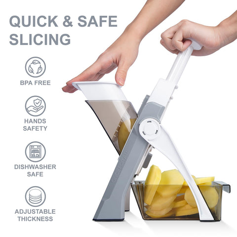 SupMaKin Safe Mandoline Slicer stainless-steel blades deliver fast, even cuts.