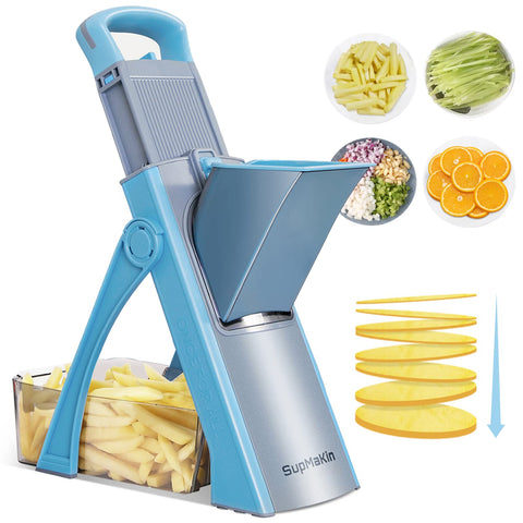 SupMaKin blue mandoline slicer front view for efficient meal prep
