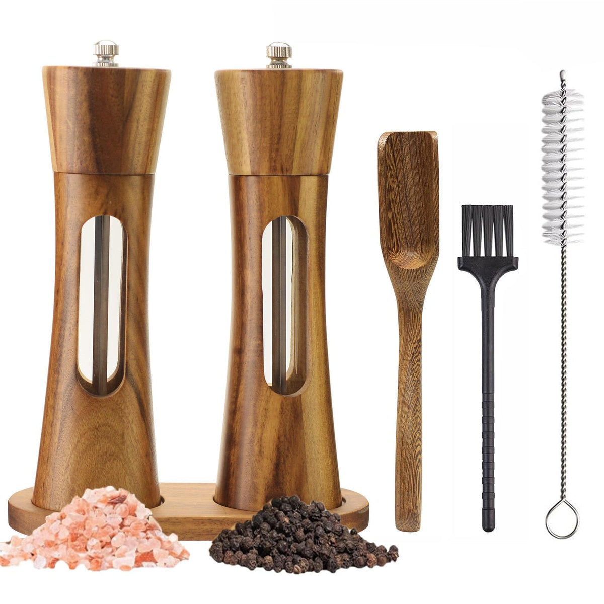 SUPRNN wooden salt-pepper grinders 8in closed design enhances rustic table appeal.