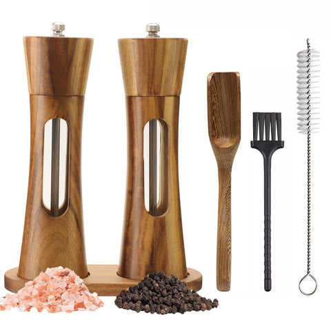 SUPRNN wooden salt-pepper grinders 8in closed design enhances rustic table appeal.