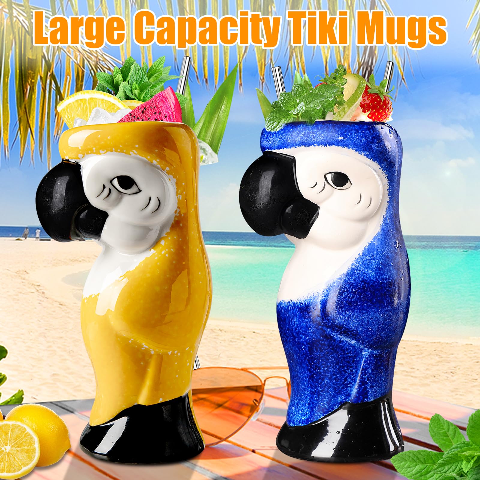 SuproBarware tiki mugs by poolside for sunny outdoor entertaining.