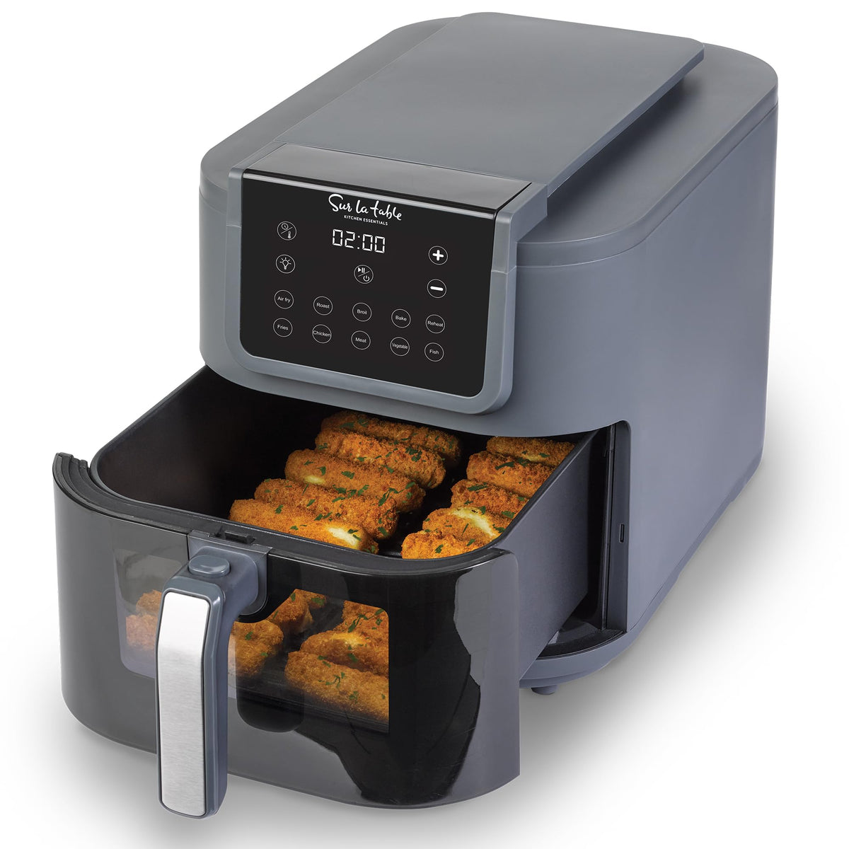 Sur La Table air fryer with viewing window showing monitoring and crisping progress