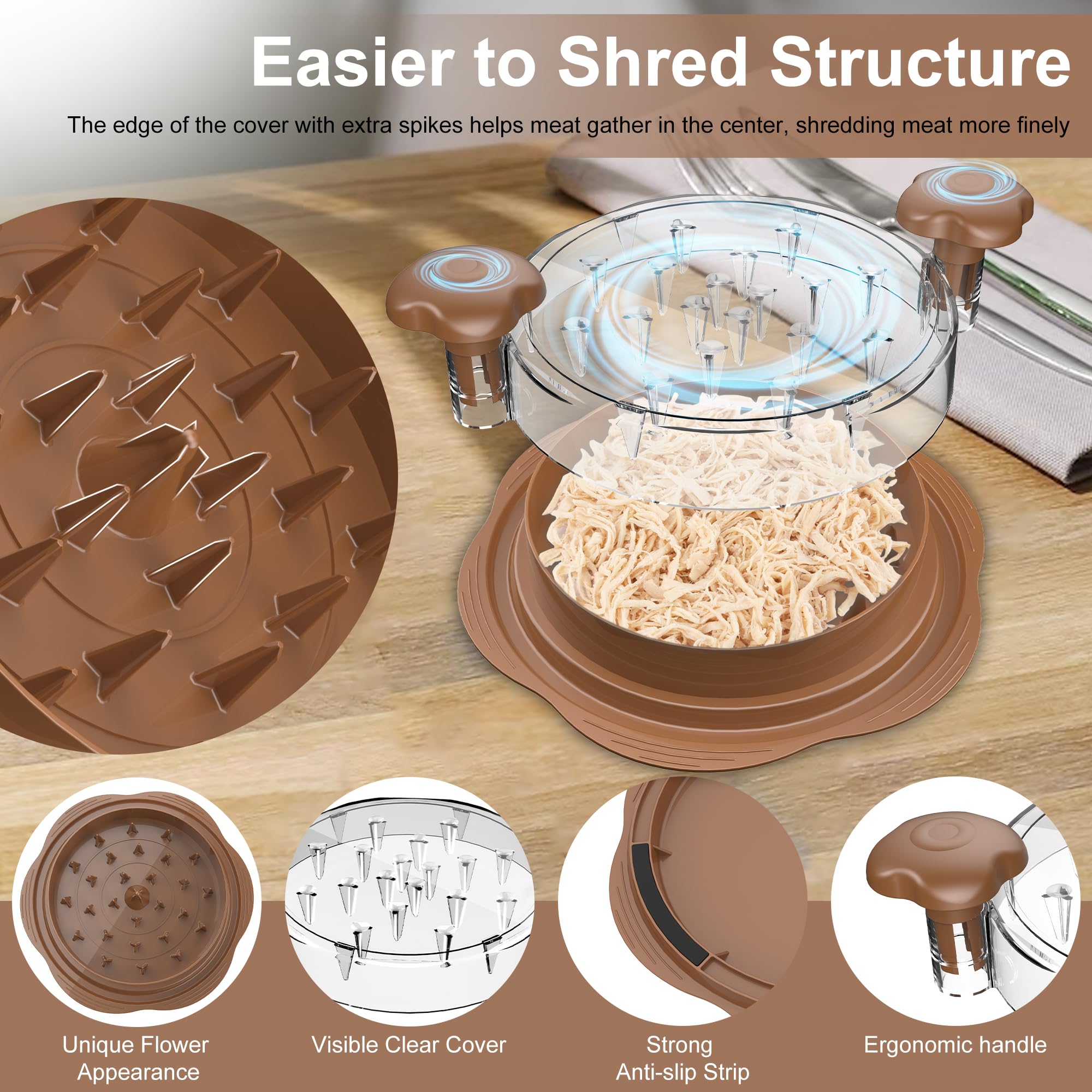 Anti-slip strip keeps the shredder steady on the counter during shredding.