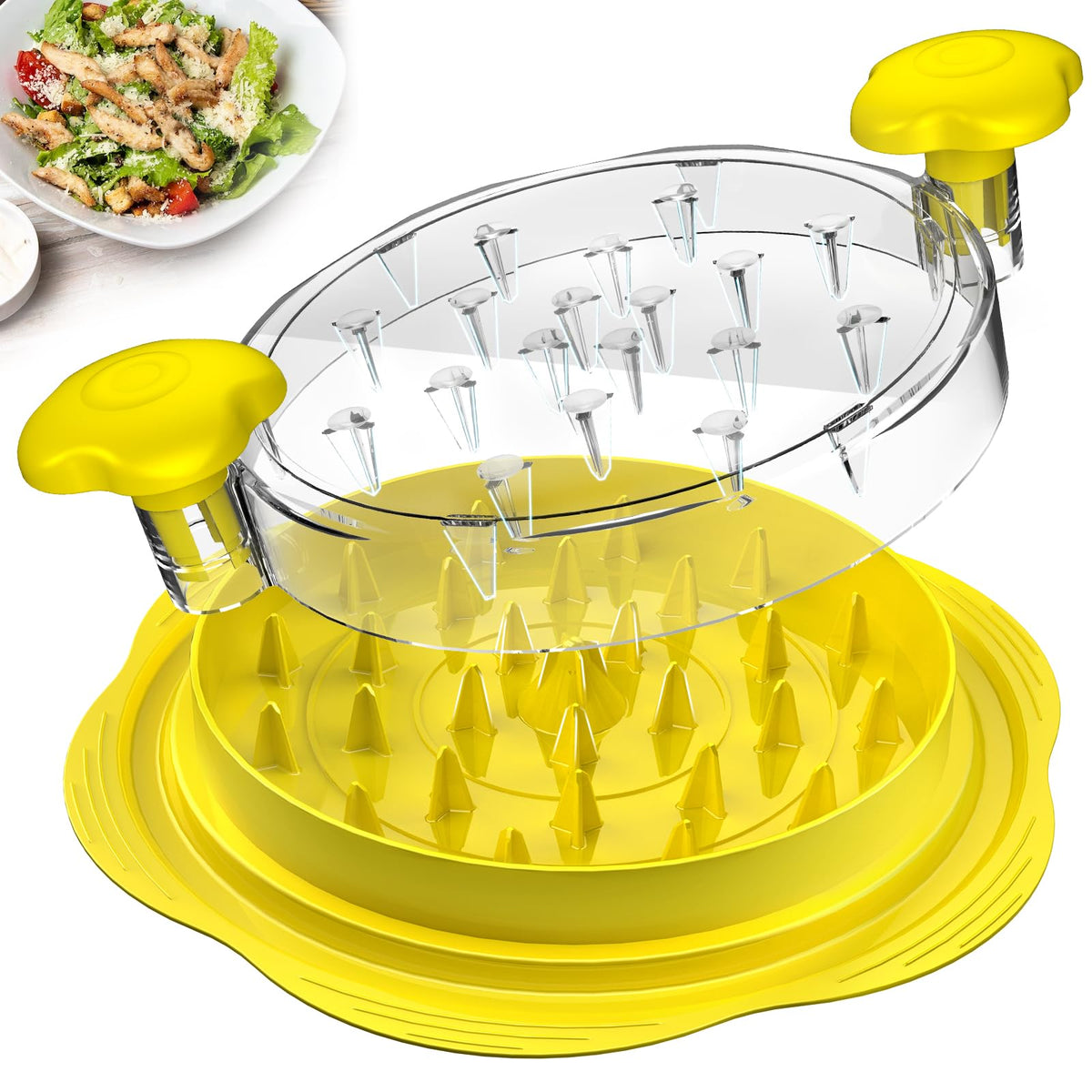 Suretivian chicken shredder with open lid shows visible shredding progress