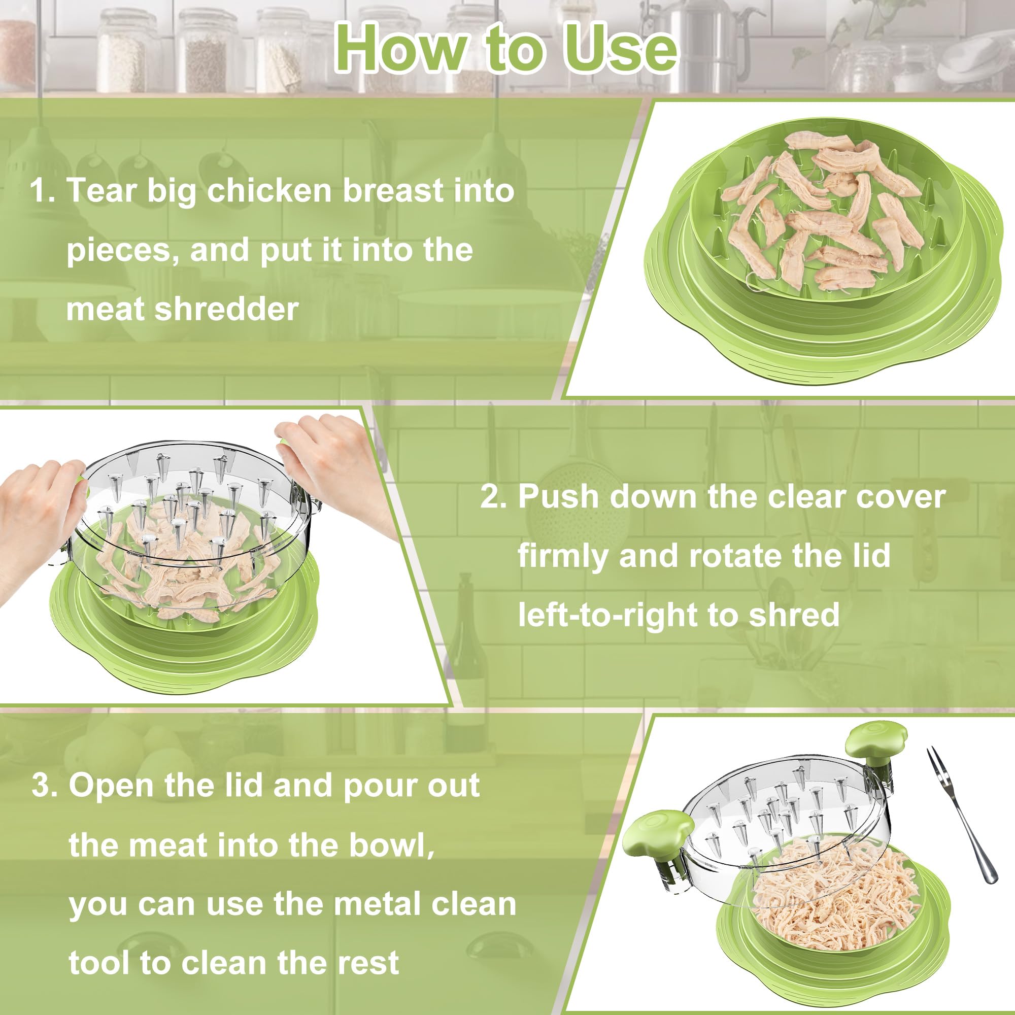 Suretivian chicken shredder transparent lid shows shredding progress.