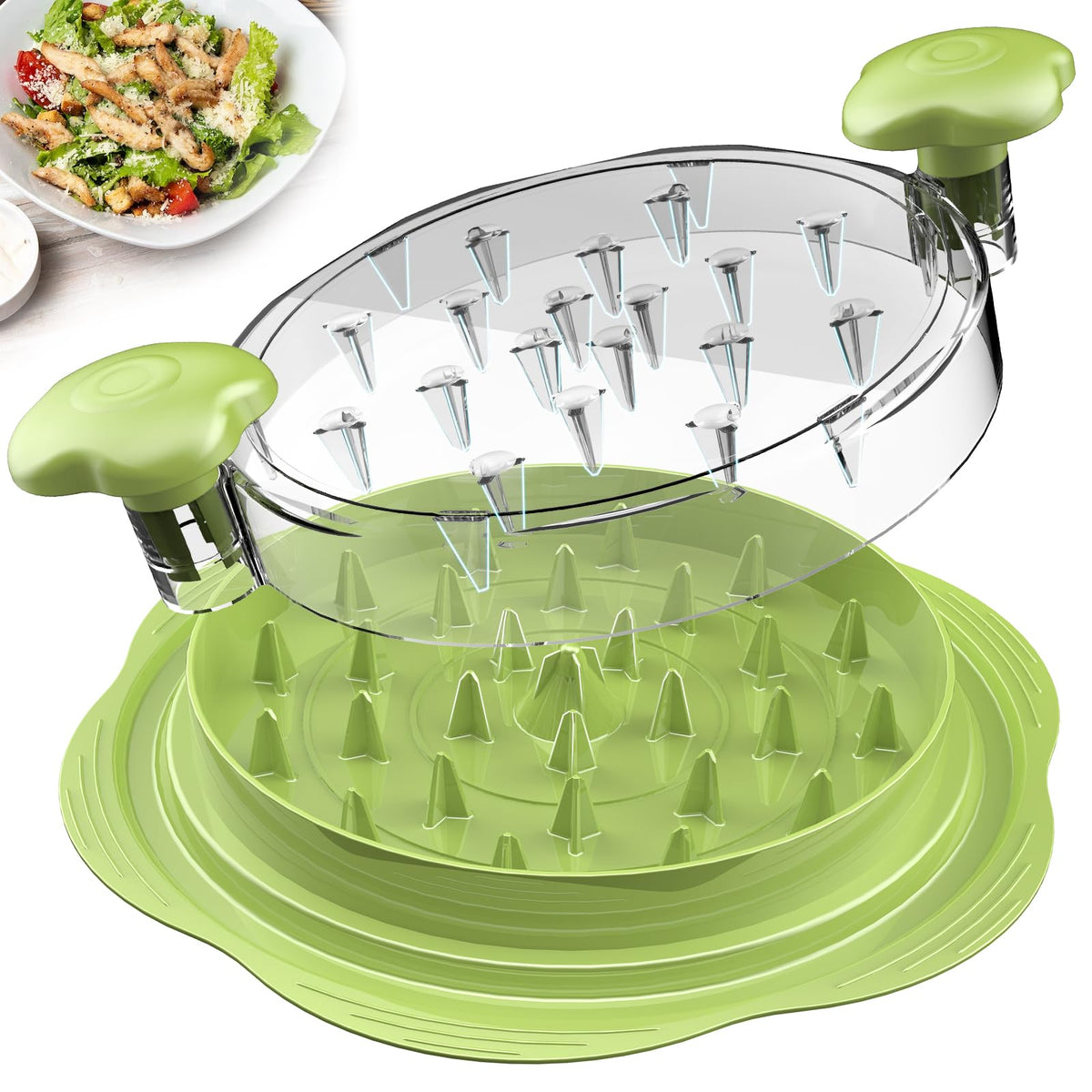 Suretivian chicken shredder with visible lid for quick, safe shredding.