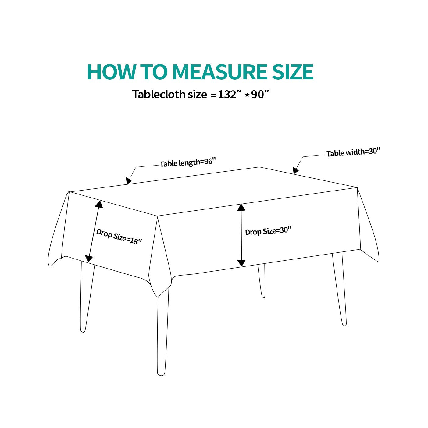 Surmente 90x132 tablecloth provides full edge-to-edge coverage for hosting.