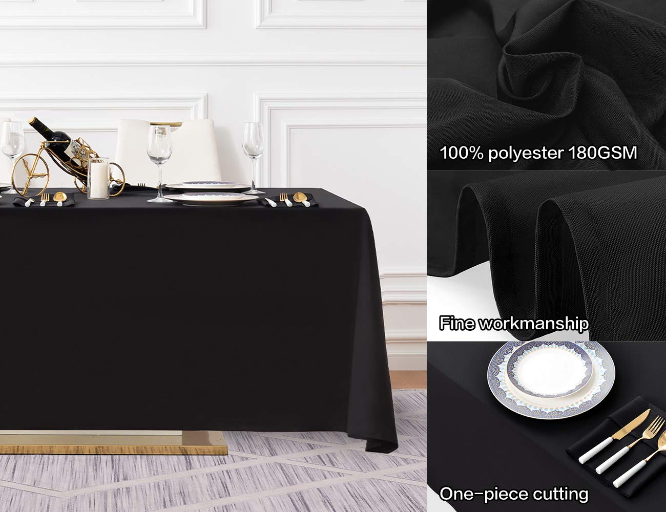 Surmente black tablecloth on a table with full coverage